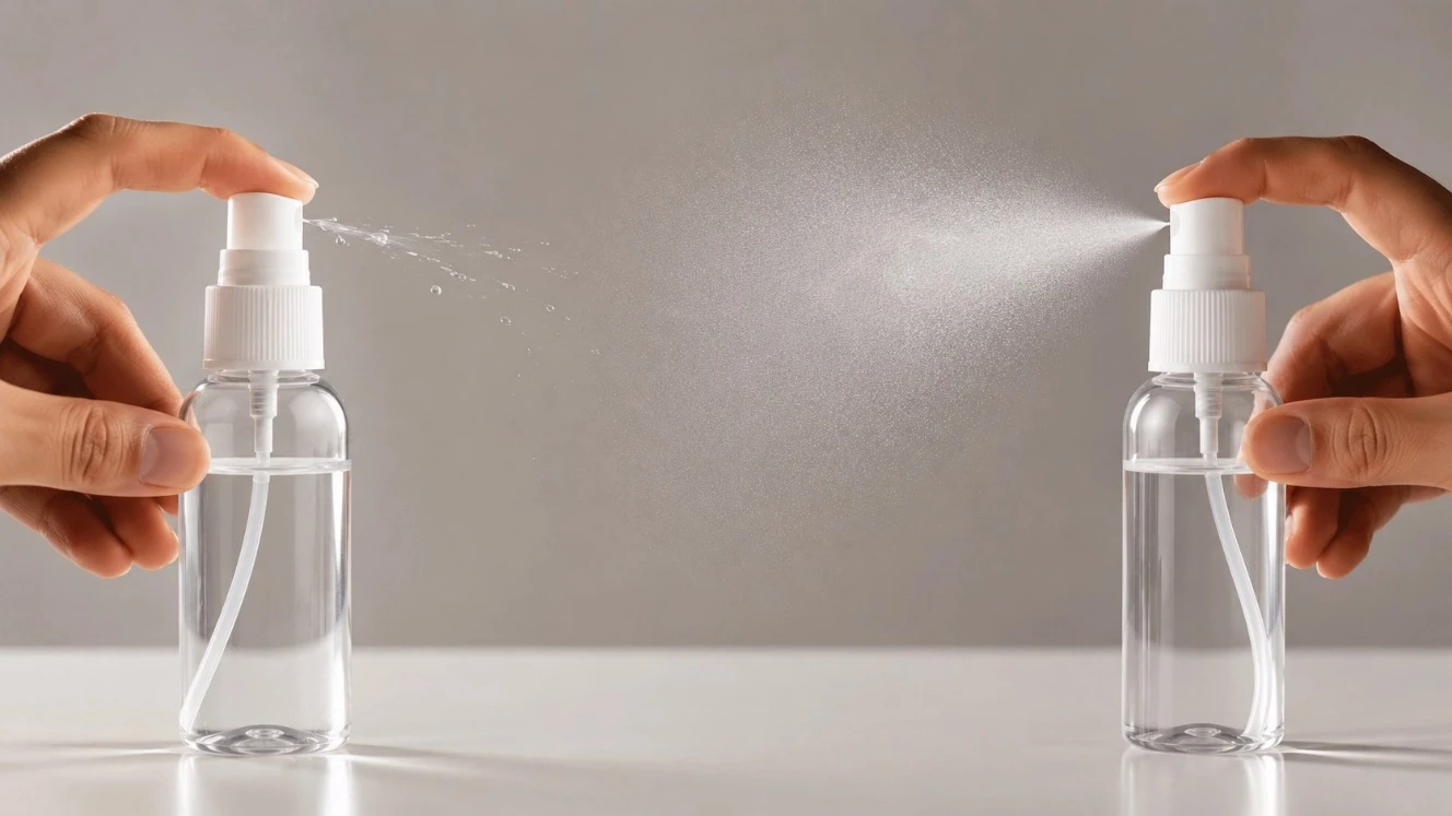 Spray bottle producing a weak mist beside a normally working sprayer