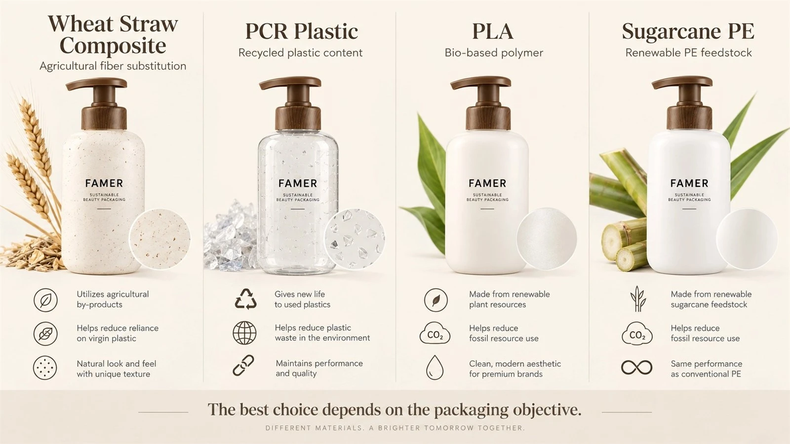 Comparison of wheat straw PCR PLA and sugarcane PE packaging materials Comparison of wheat straw PCR PLA and sugarcane PE packaging materials